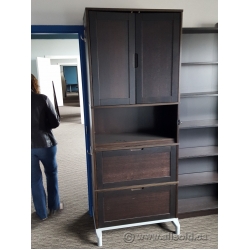 IKEA Espresso Wood Storage Cabinet, 2 Drawers, Enclosed Upper